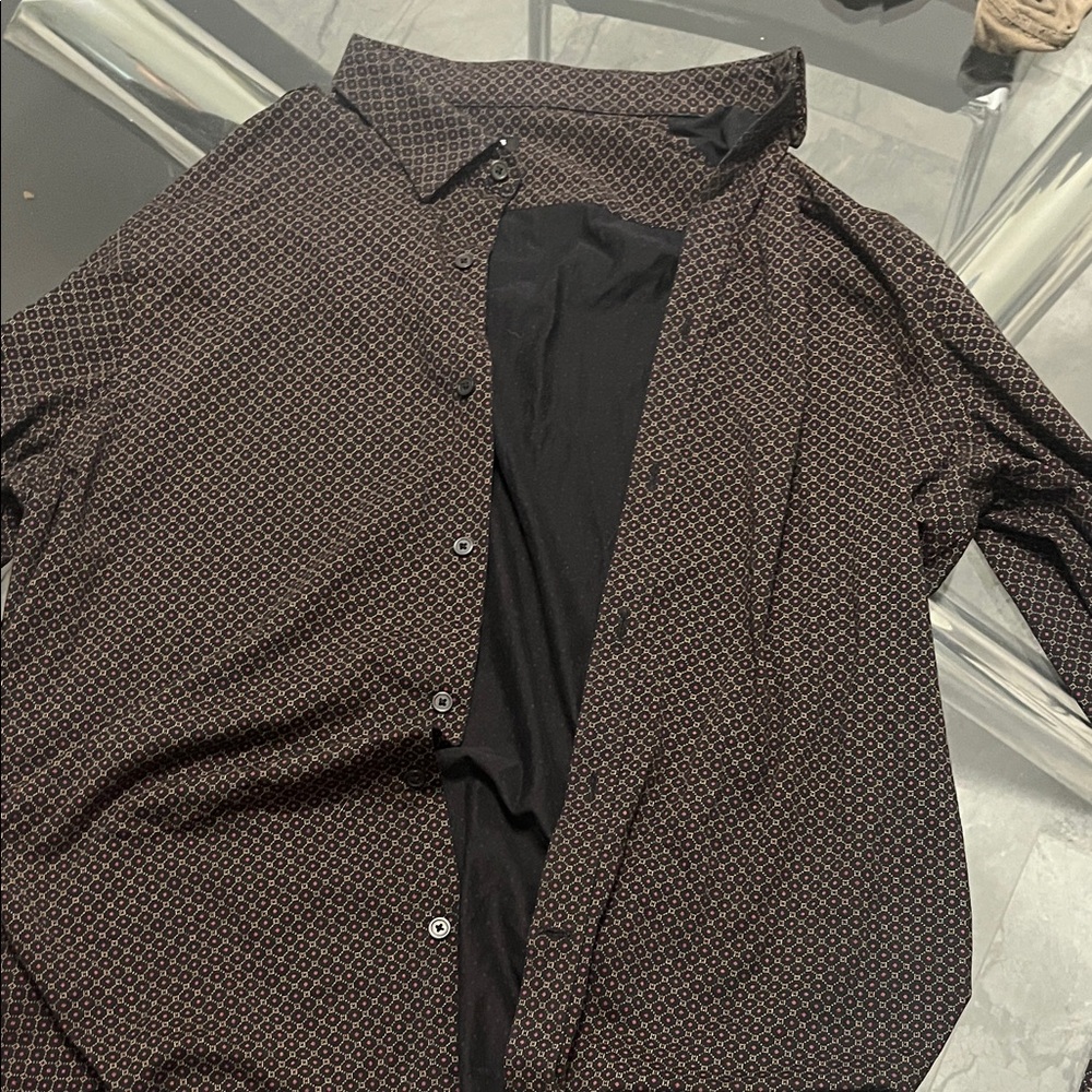 Express Men's Black and Brown Geometric long sleeve button up